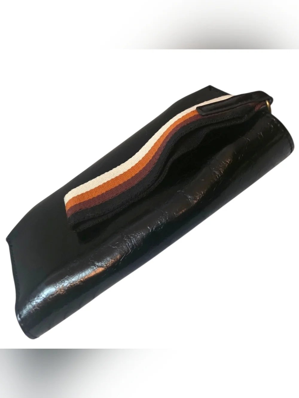Black vegan leather guitar strap large wristlet